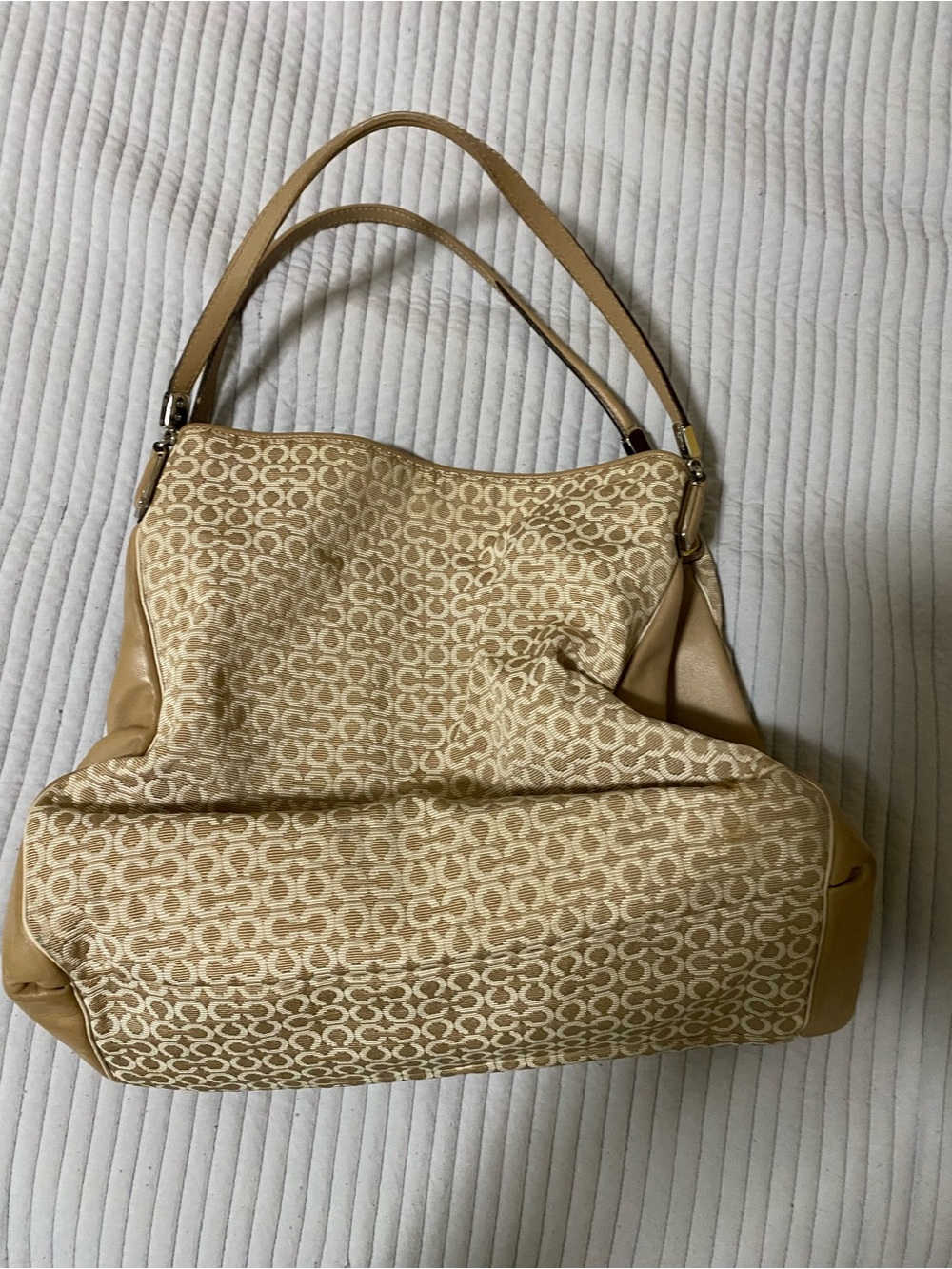 Coach Madison Op Art Needlepoint Phoebe Shoulder Bag in Warm Khaki